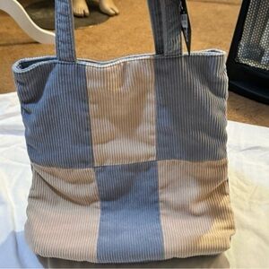 Blue and Cream Corduroy Tote Bag